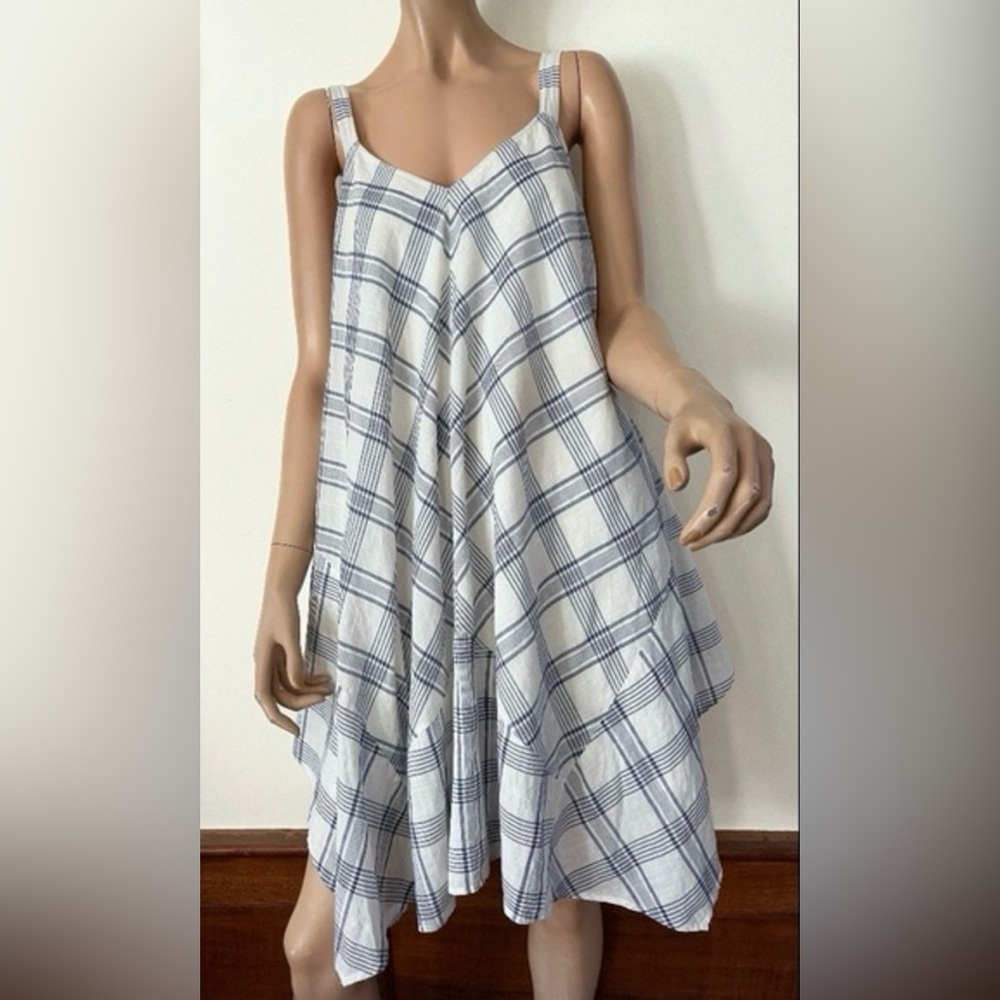 Anthropology, Holding Horses blue and white plaid asymmetrical dress. Size M/L
